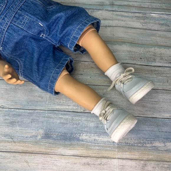 My Twinn Poseable Doll Brown Hair & Eyes Overalls Stripe Top Shoes - Picture 7 of 12